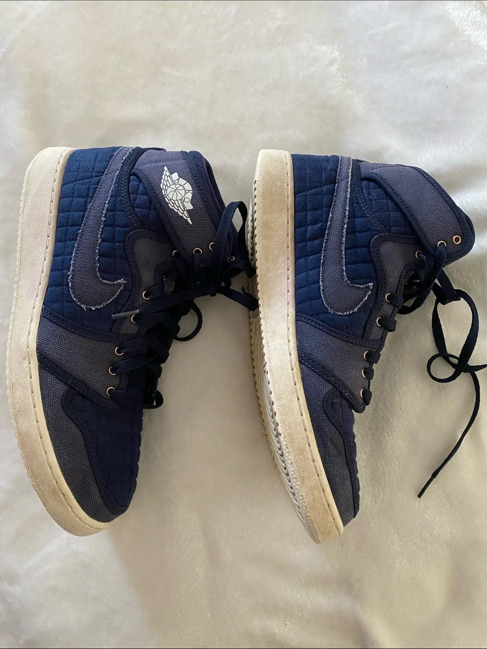 NIKE JORDAN Quilted Navy High-Top Sneakers. Size 12